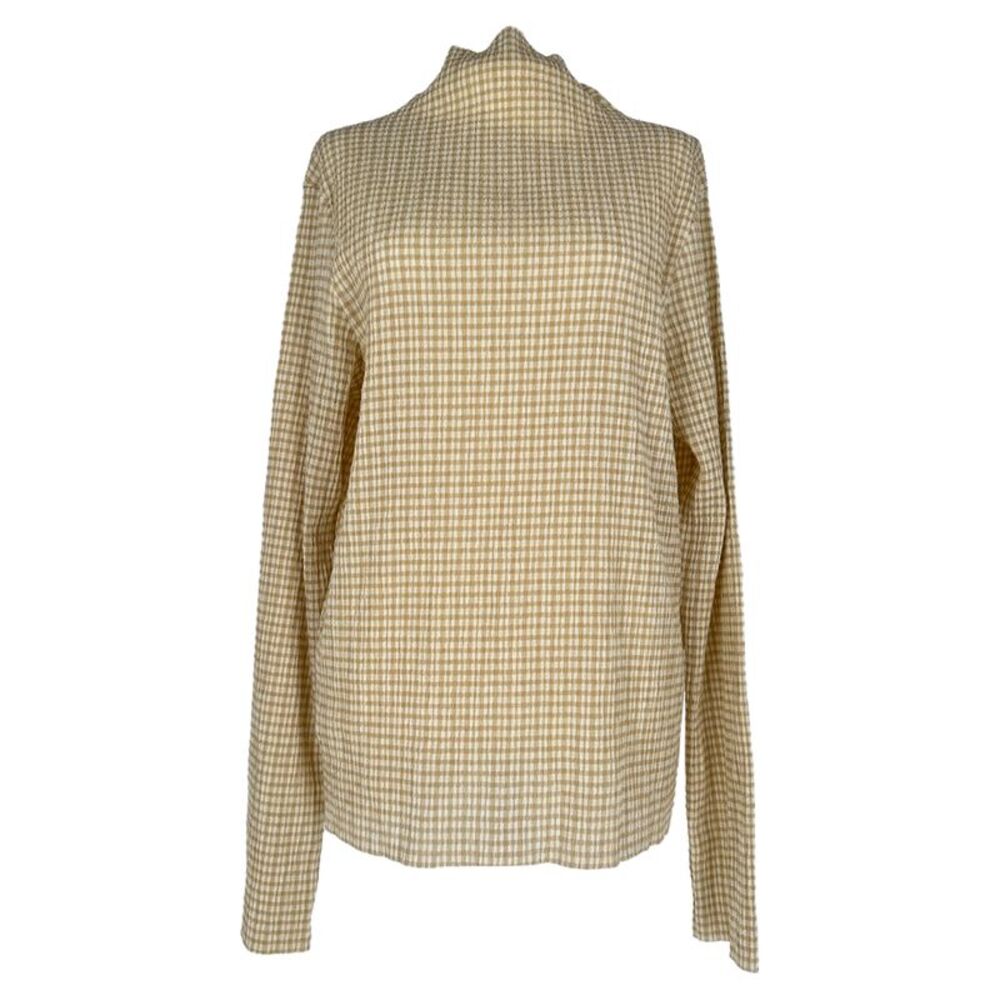 Jil Sander Gingham Turtleneck Top in Yellow Polyester